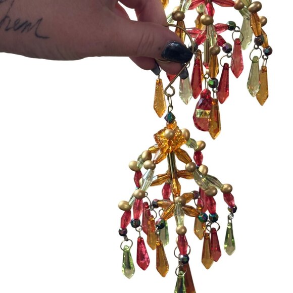 Gold Wire & Multicolor Beaded Chandelier Ornaments  Pair Festive - Picture 2 of 7